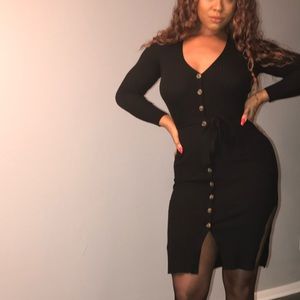 Black Sweater Dress with Front and Side Slits